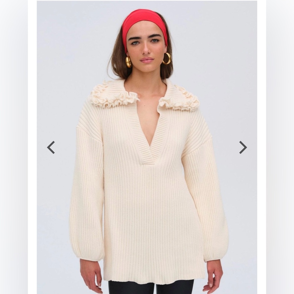 For Love And Lemons Cream V-Neck Sweater/Mini Dress